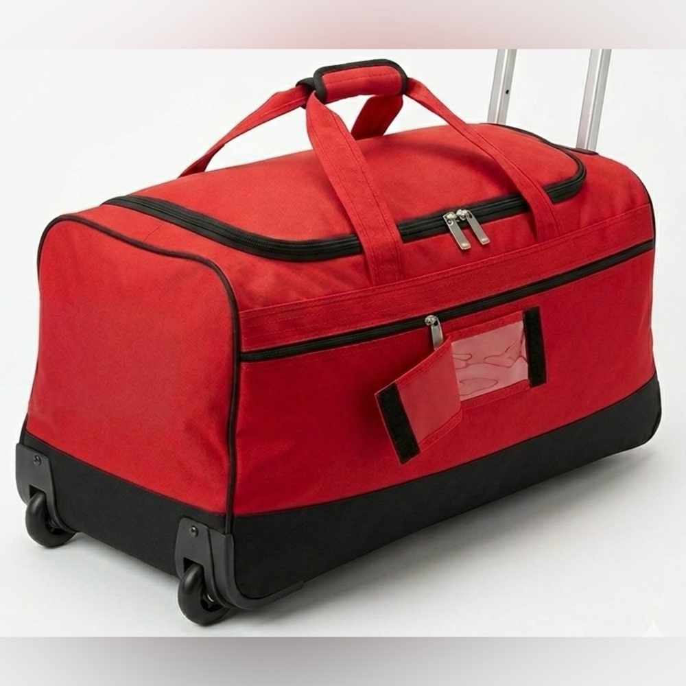 Large Red& Black Large Rolling Duffel Bag With Extendable Handle Size 30x12x12”